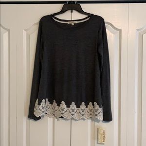 NWT Long sleeve gray with lace